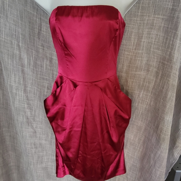 Le Chateau Pink Satin Strapless Mini Dress Size W xxs youth L Open-Back Pockets - Picture 8 of 10
